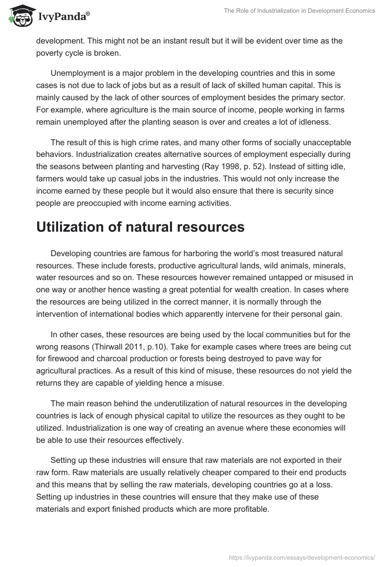 The Role of Industrialization in Development Economics. Page 4