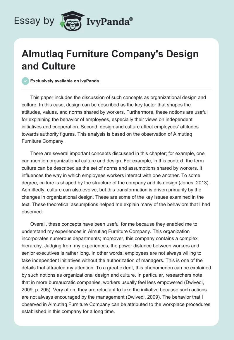 Almutlaq Furniture Company's Design and Culture. Page 1