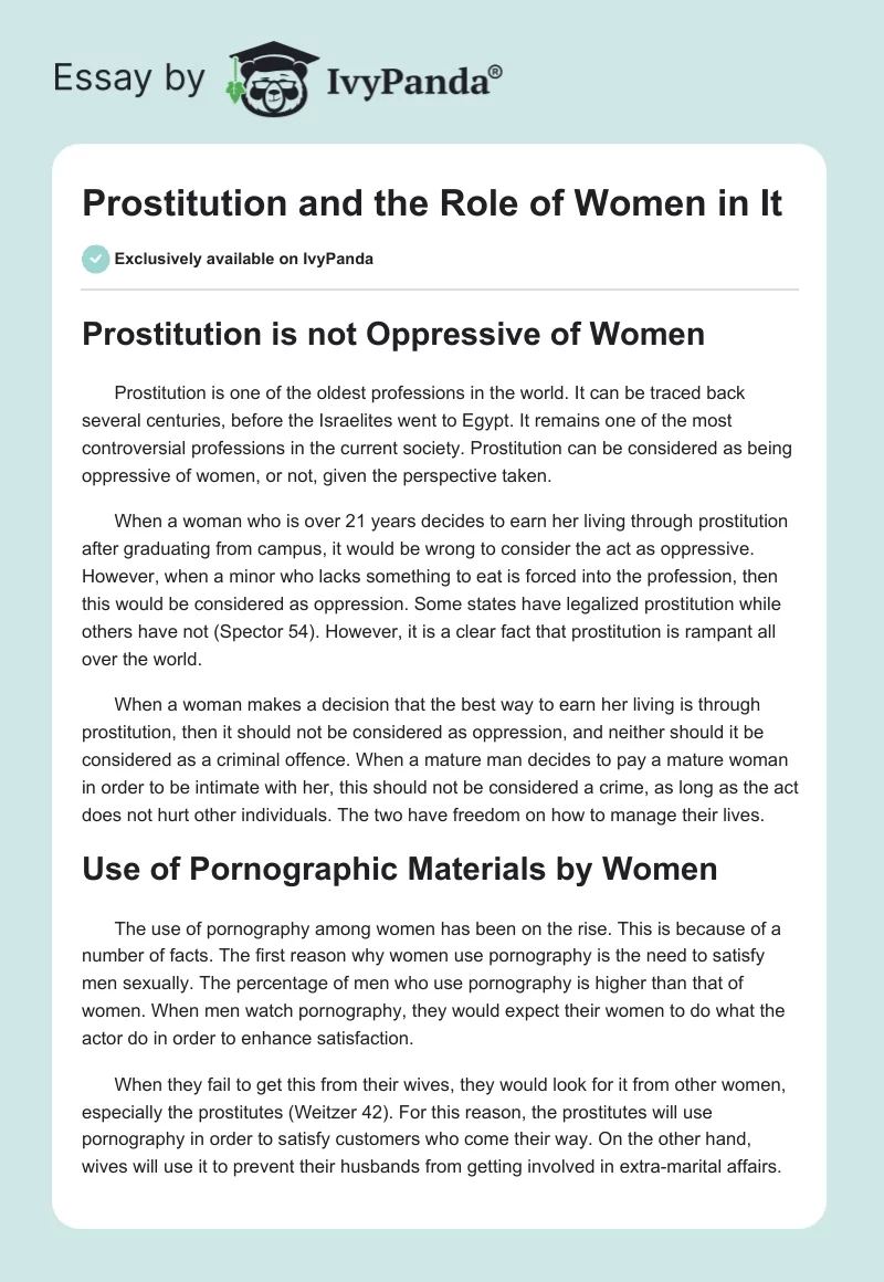Prostitution and the Role of Women in It. Page 1