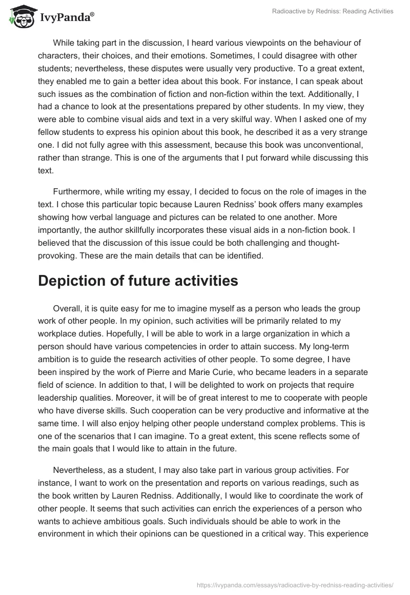 "Radioactive" by Redniss: Reading Activities. Page 2