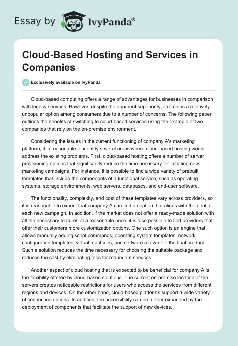 Cloud-Based Hosting and Services in Companies. Page 1
