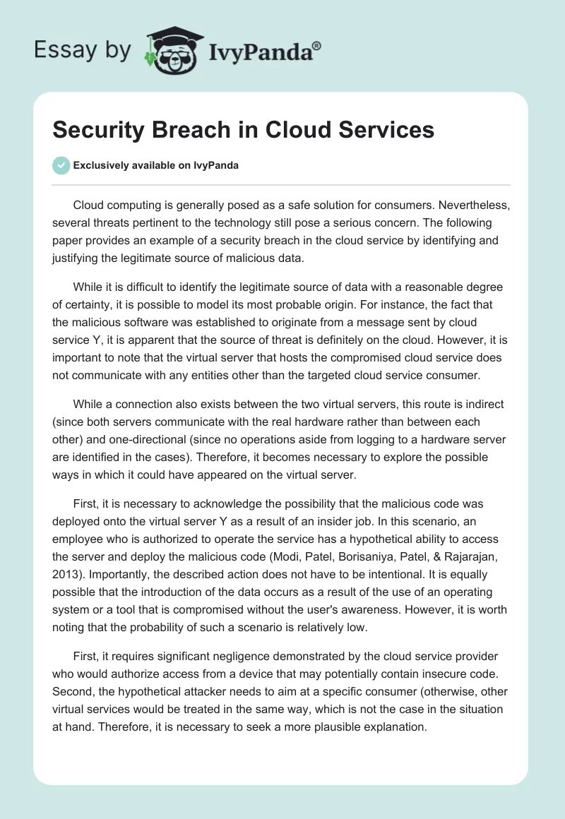 Security Breach in Cloud Services. Page 1
