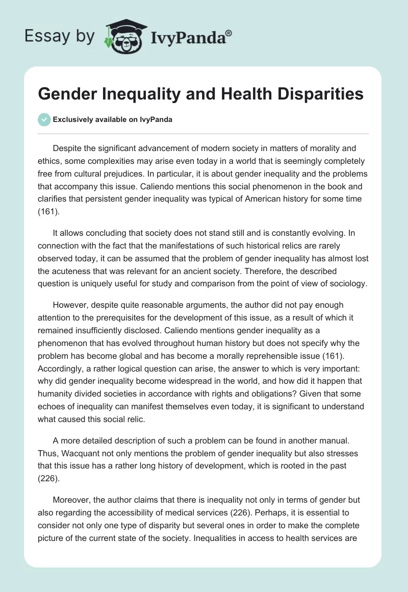 Gender Inequality and Health Disparities. Page 1