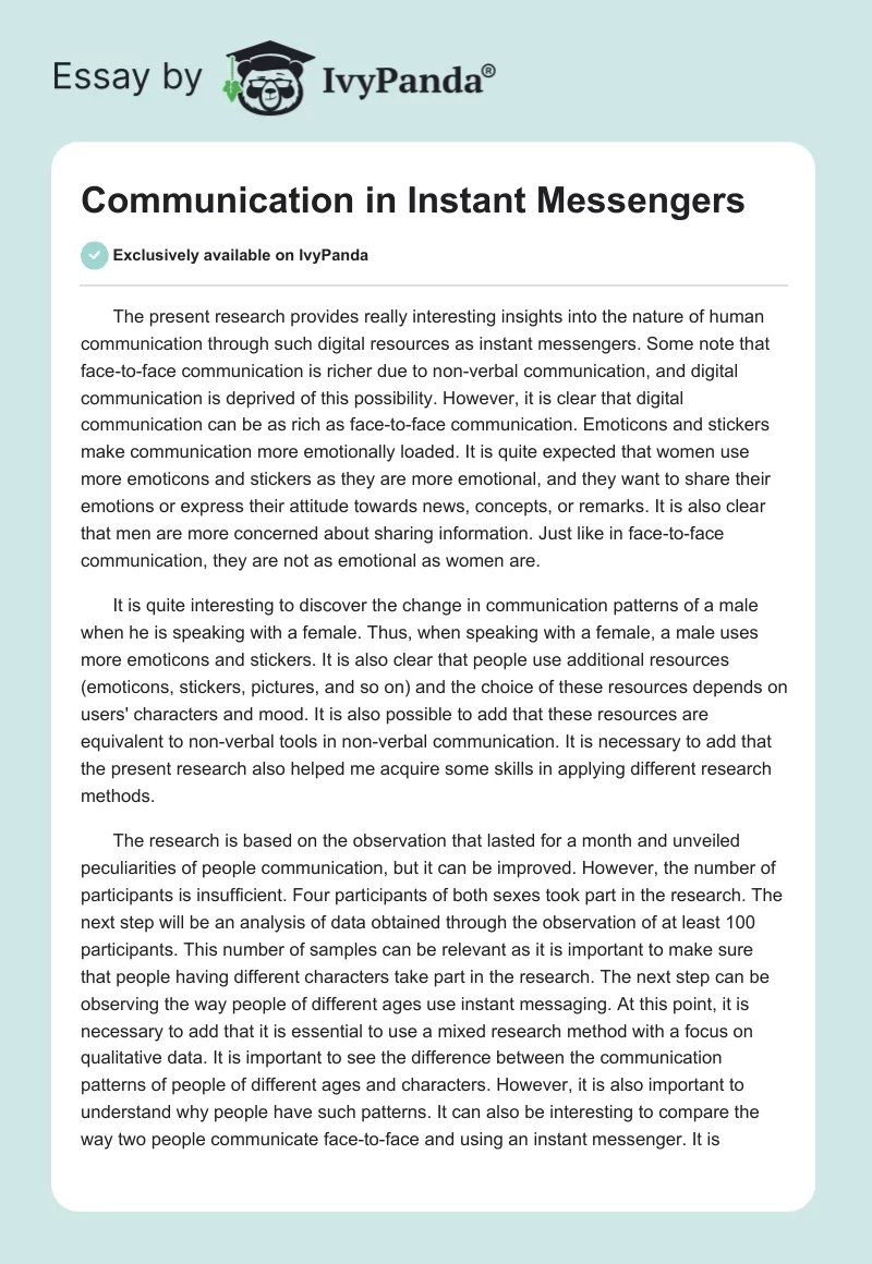 Communication in Instant Messengers. Page 1