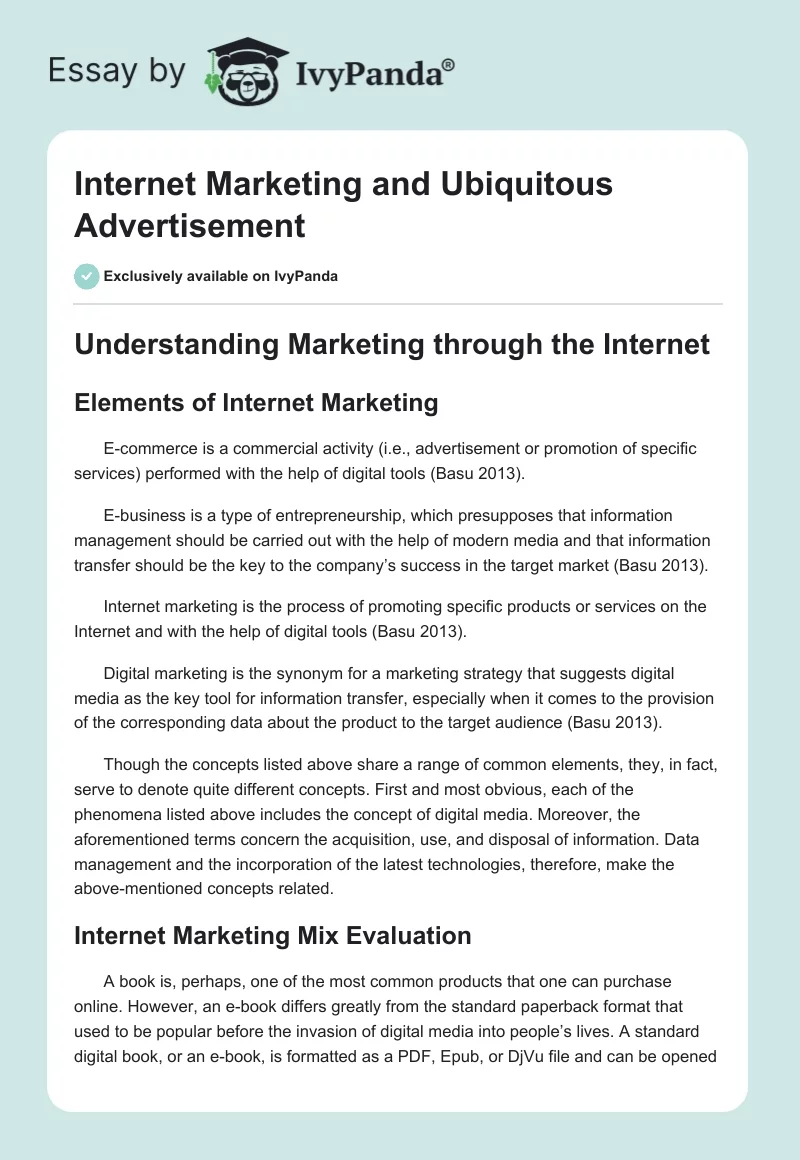 Internet Marketing and Ubiquitous Advertisement. Page 1