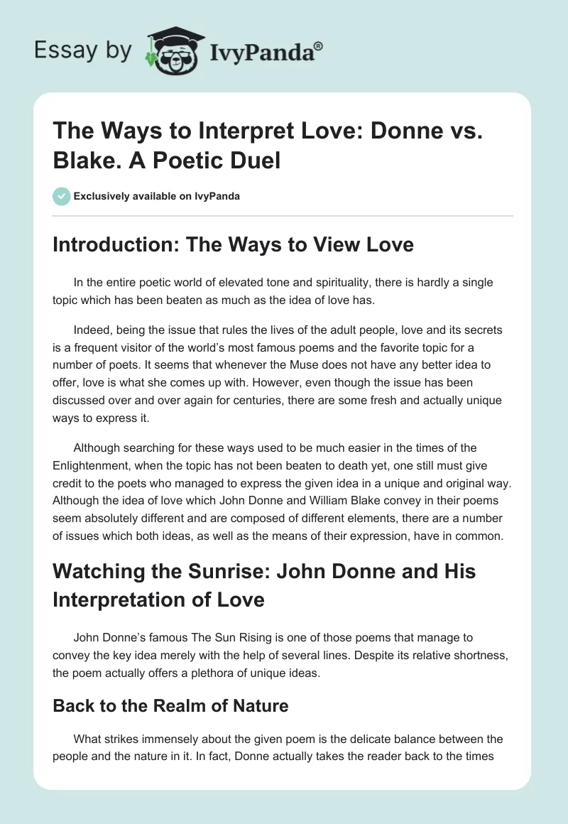 The Ways to Interpret Love: Donne vs. Blake. A Poetic Duel. Page 1