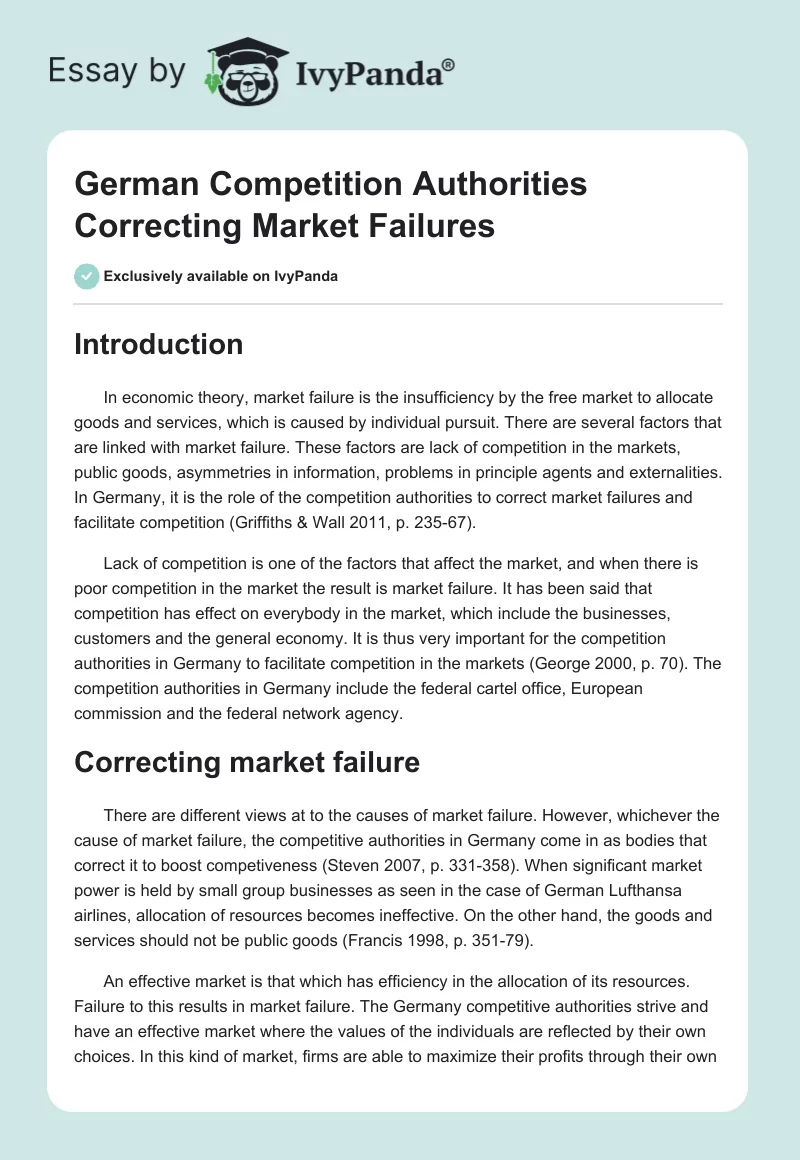 German Competition Authorities Correcting Market Failures. Page 1