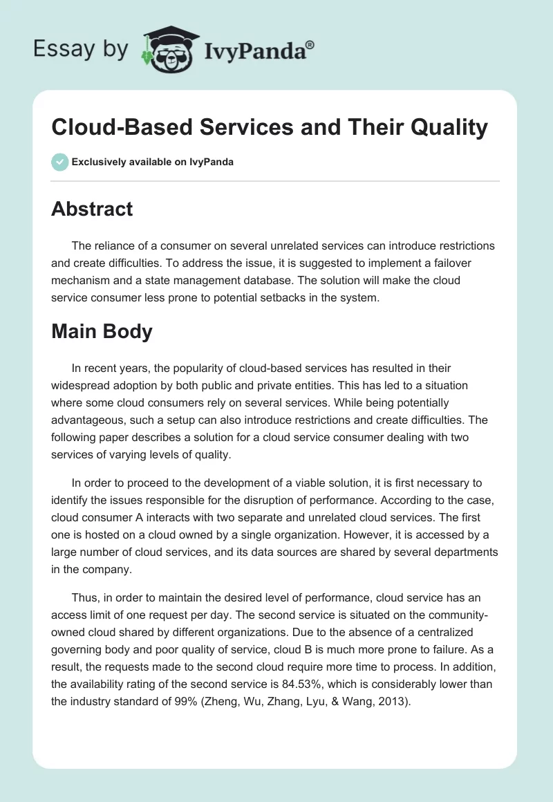 Cloud-Based Services and Their Quality. Page 1