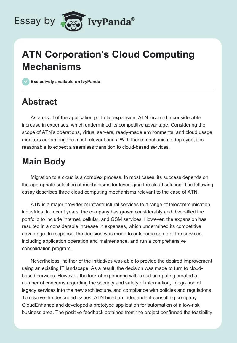 ATN Corporation's Cloud Computing Mechanisms. Page 1
