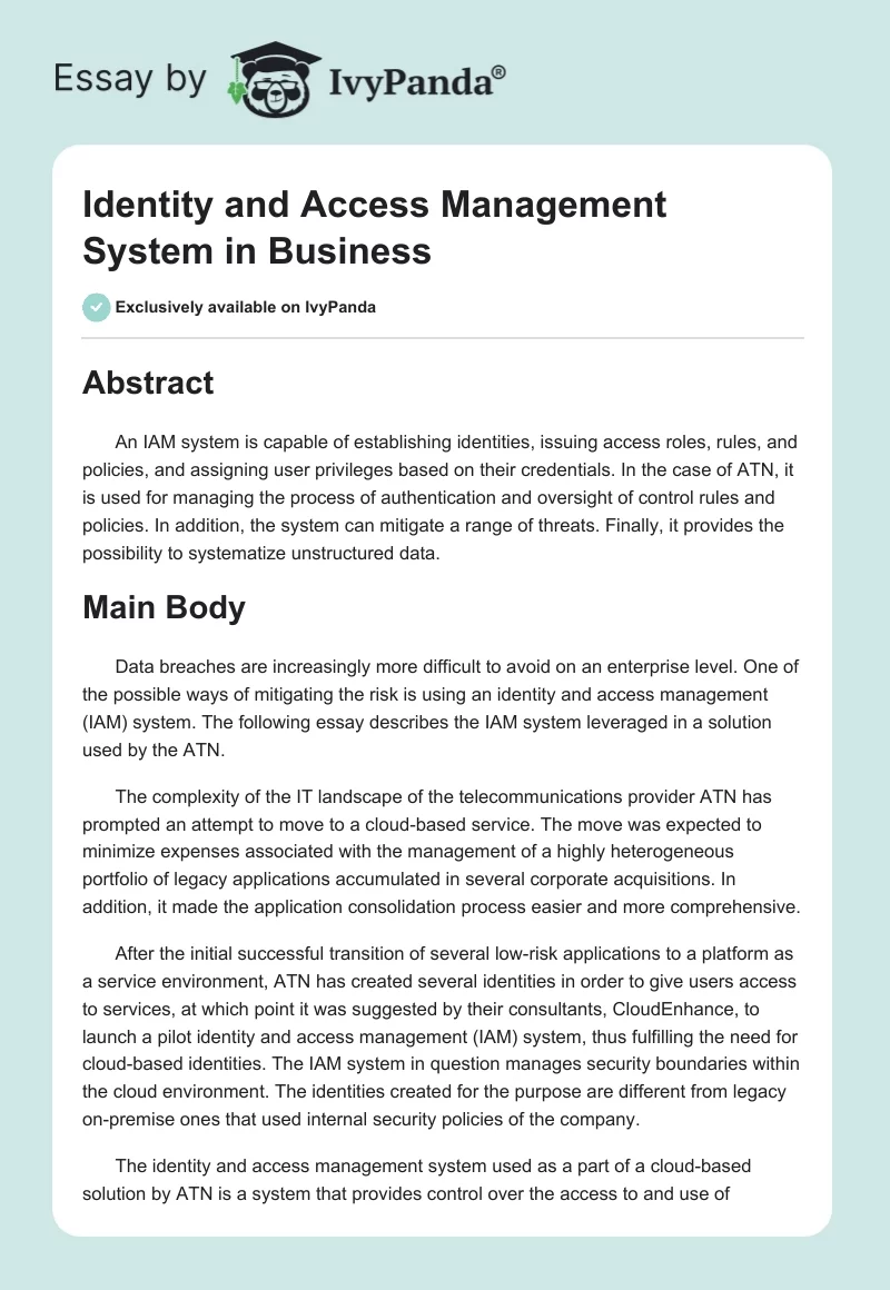 Identity and Access Management System in Business. Page 1