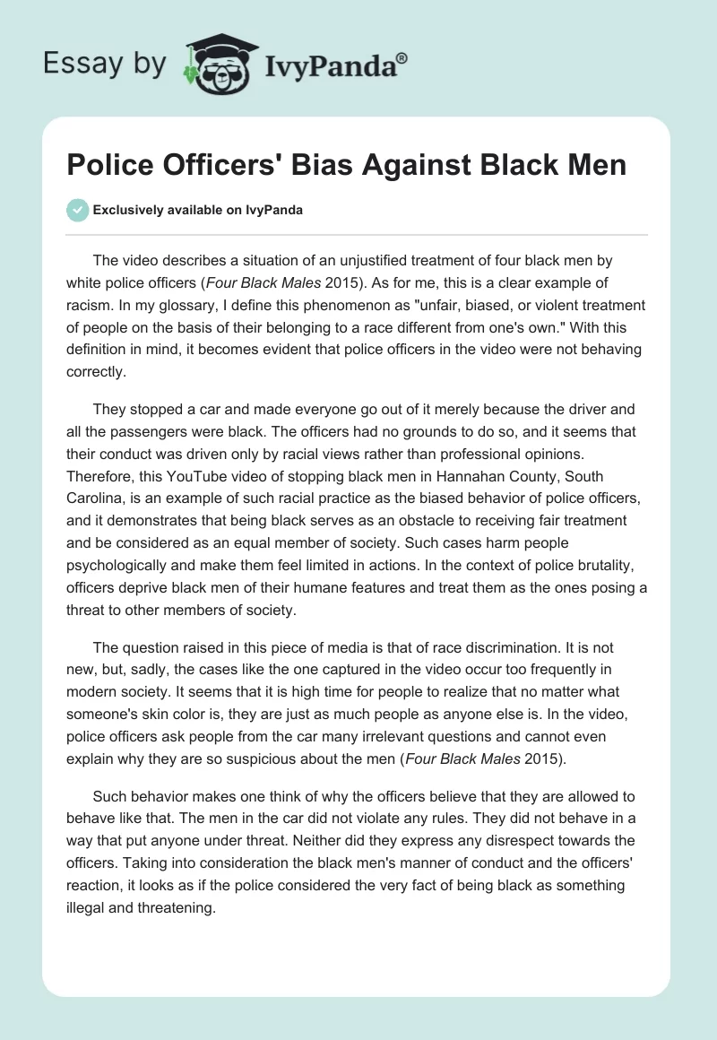 Police Officers' Bias Against Black Men. Page 1