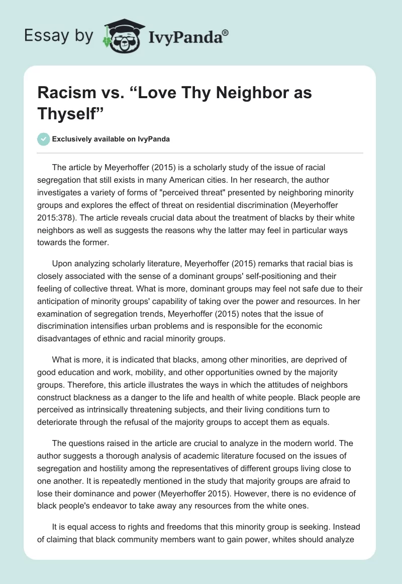 Racism vs. “Love Thy Neighbor as Thyself”. Page 1