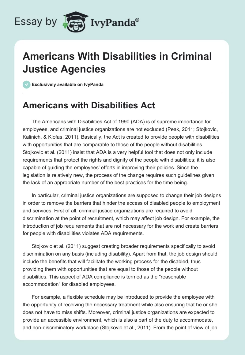 Americans With Disabilities in Criminal Justice Agencies. Page 1