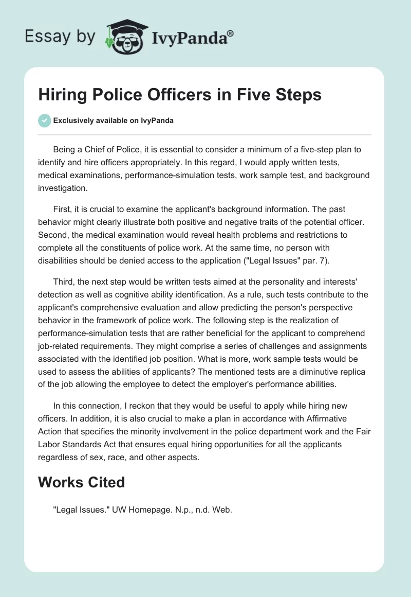 Hiring Police Officers in Five Steps. Page 1