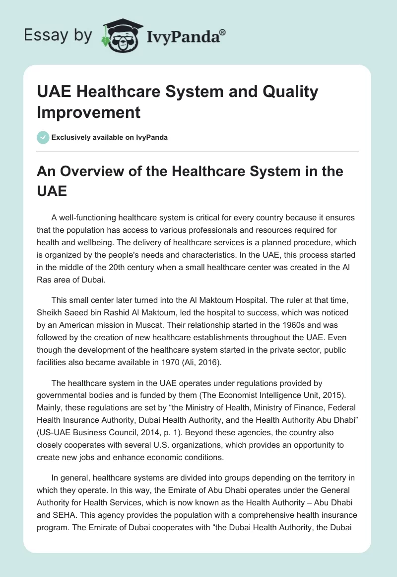 UAE Healthcare System and Quality Improvement. Page 1