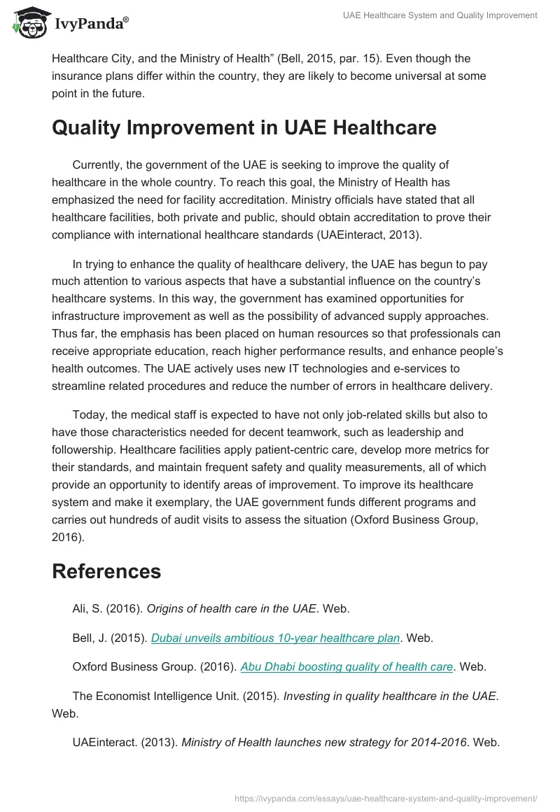UAE Healthcare System and Quality Improvement. Page 2