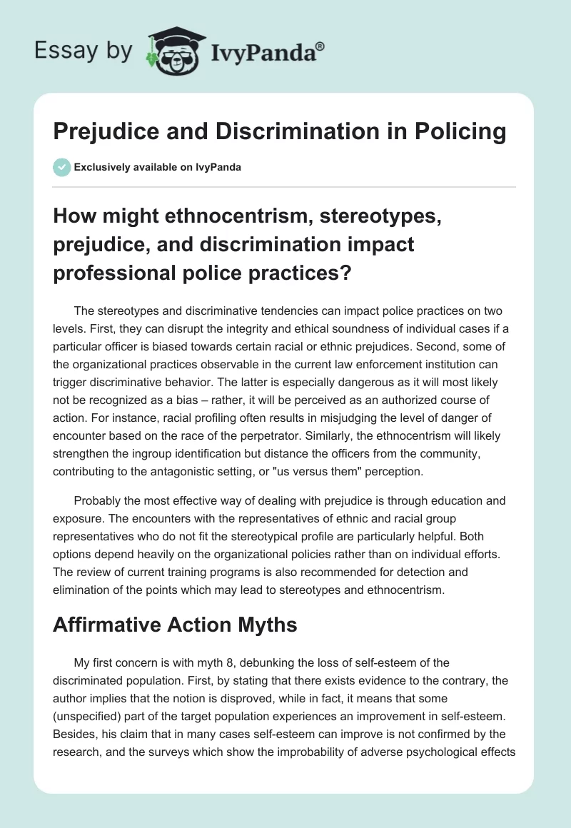Prejudice and Discrimination in Policing. Page 1