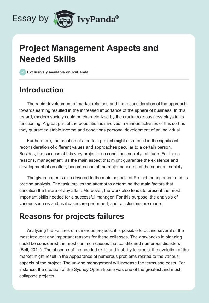 Project Management Aspects and Needed Skills. Page 1