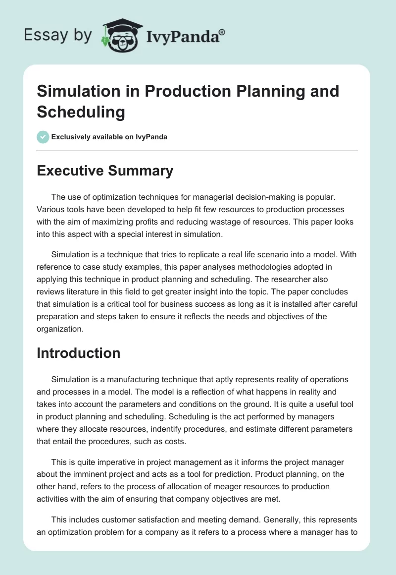 Simulation in Production Planning and Scheduling. Page 1