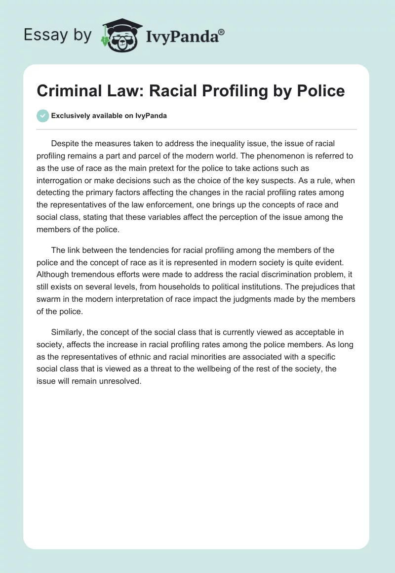 Criminal Law: Racial Profiling by Police. Page 1
