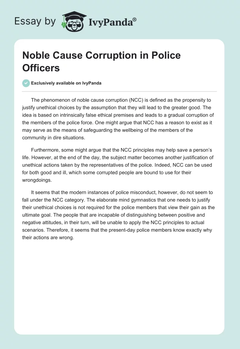 Noble Cause Corruption in Police Officers. Page 1
