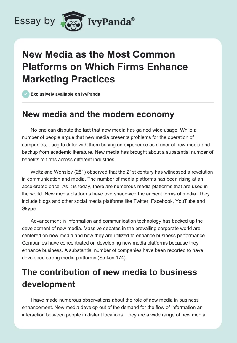 New Media as the Most Common Platforms on Which Firms Enhance Marketing Practices. Page 1