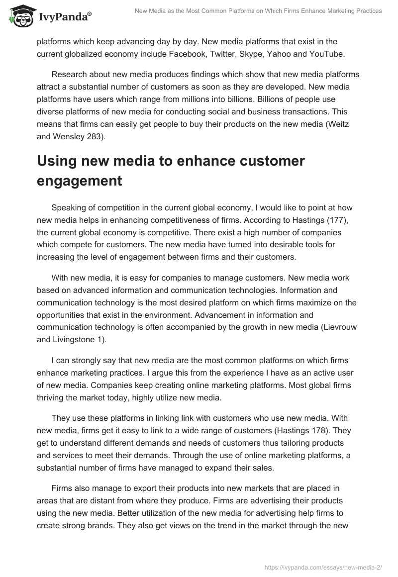 New Media as the Most Common Platforms on Which Firms Enhance Marketing Practices. Page 2