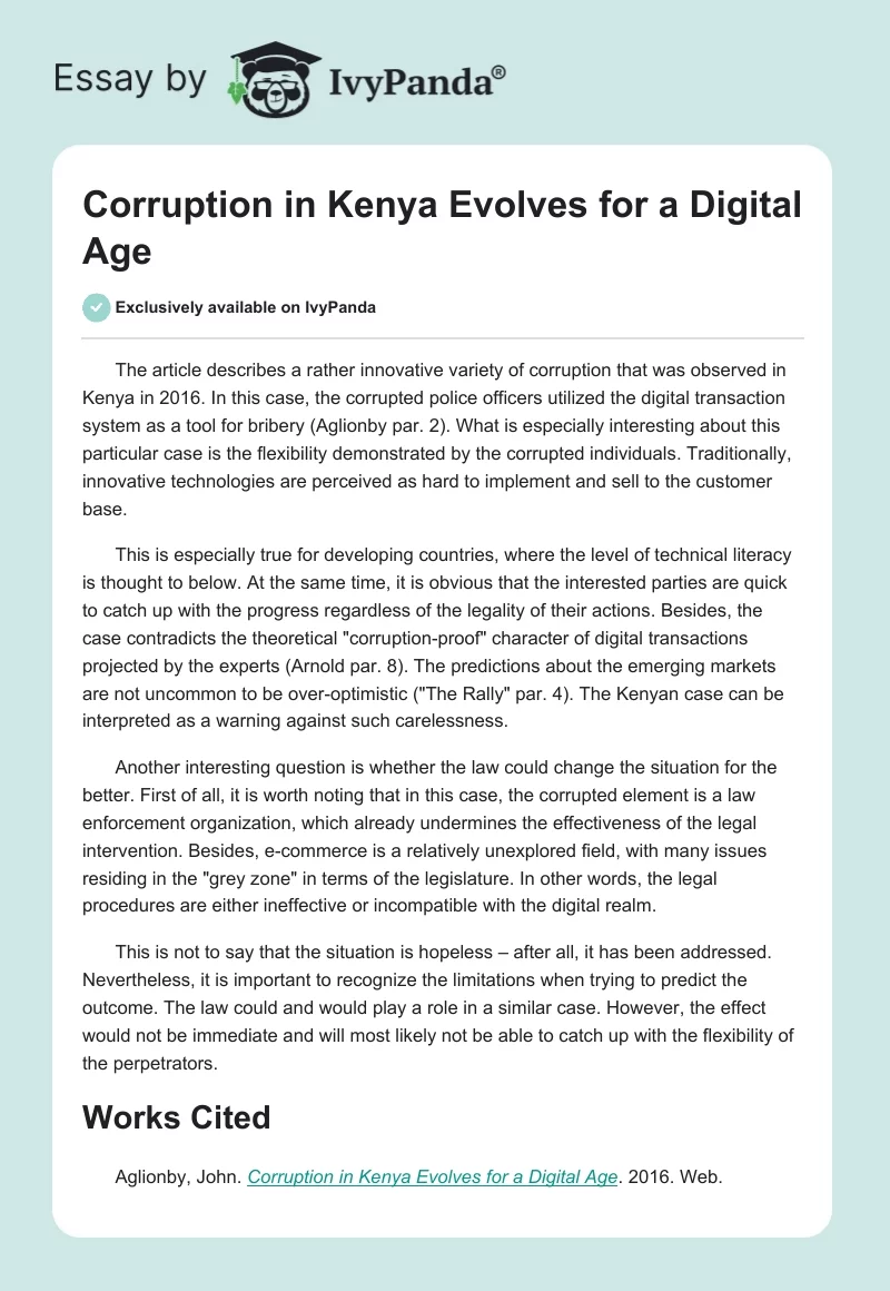 Corruption in Kenya Evolves for a Digital Age. Page 1