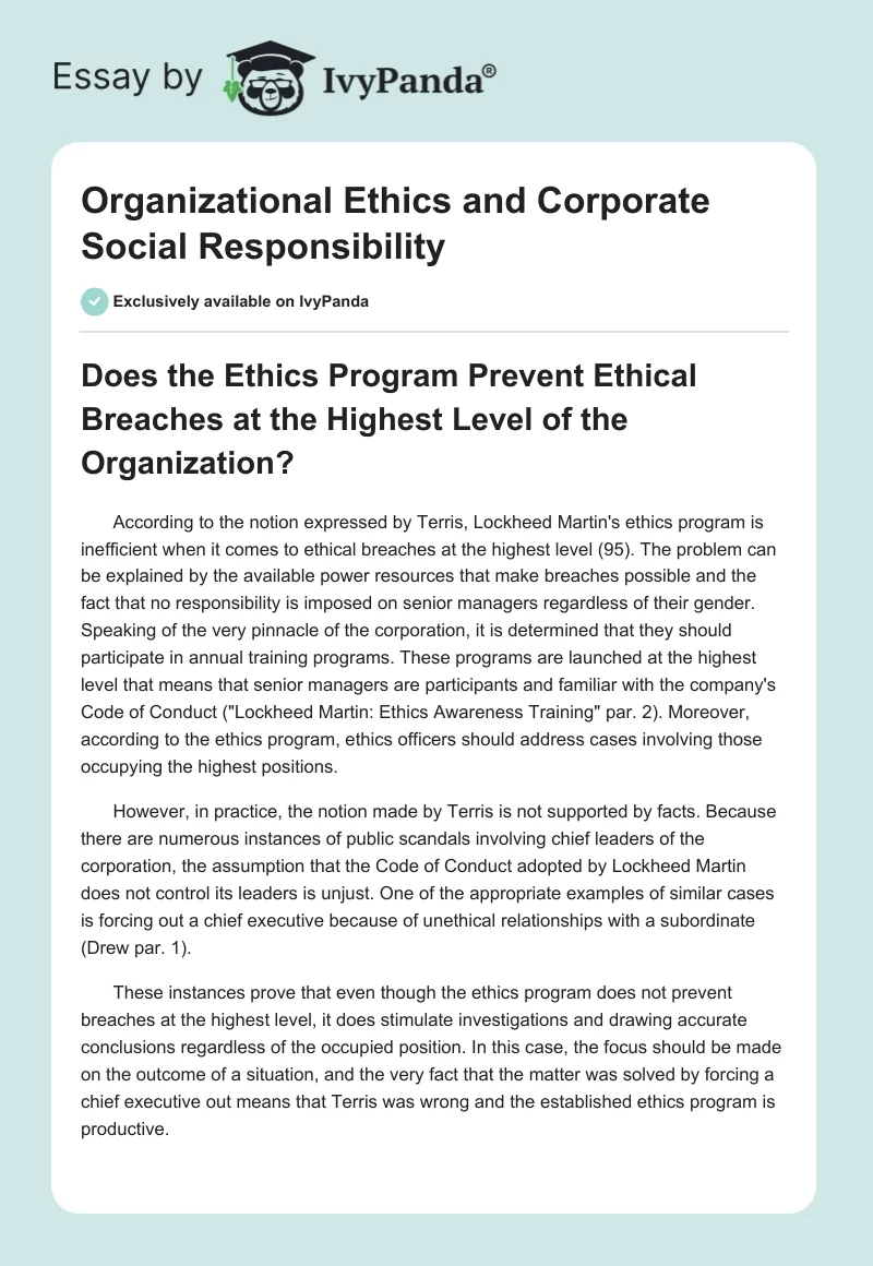 Organizational Ethics and Corporate Social Responsibility. Page 1