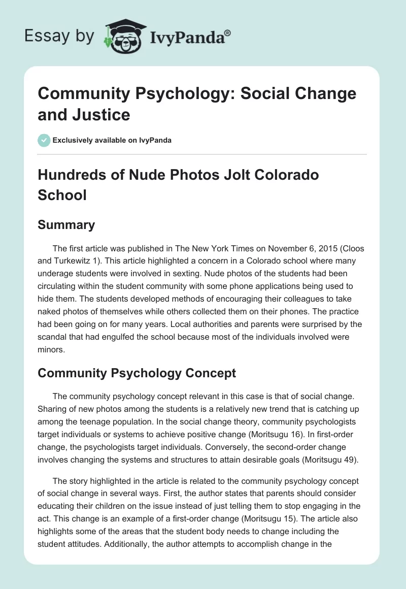 Community Psychology: Social Change and Justice. Page 1
