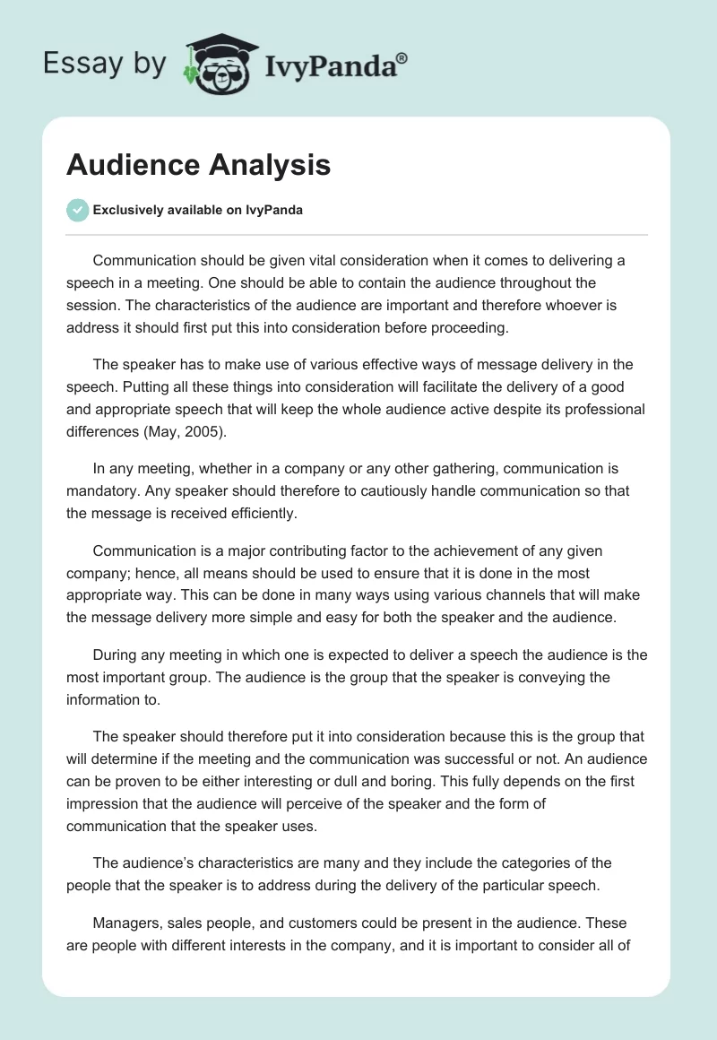 Audience Analysis. Page 1