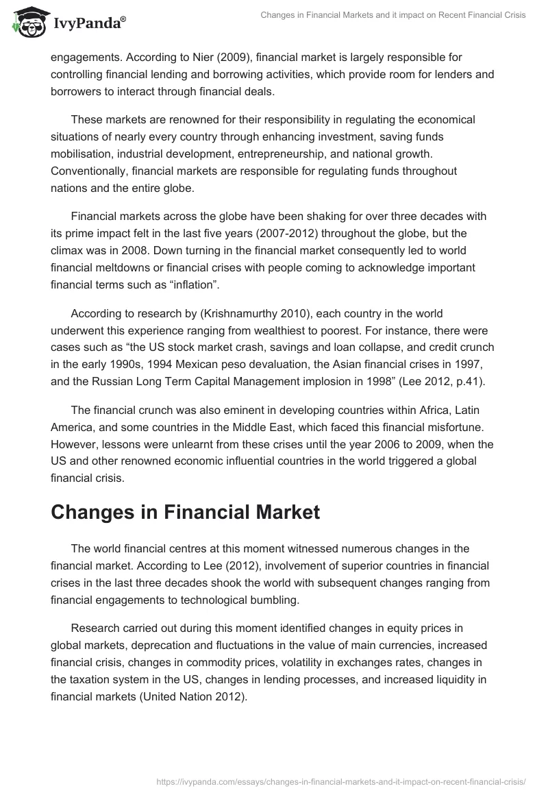 Changes in Financial Markets and it impact on Recent Financial Crisis. Page 2