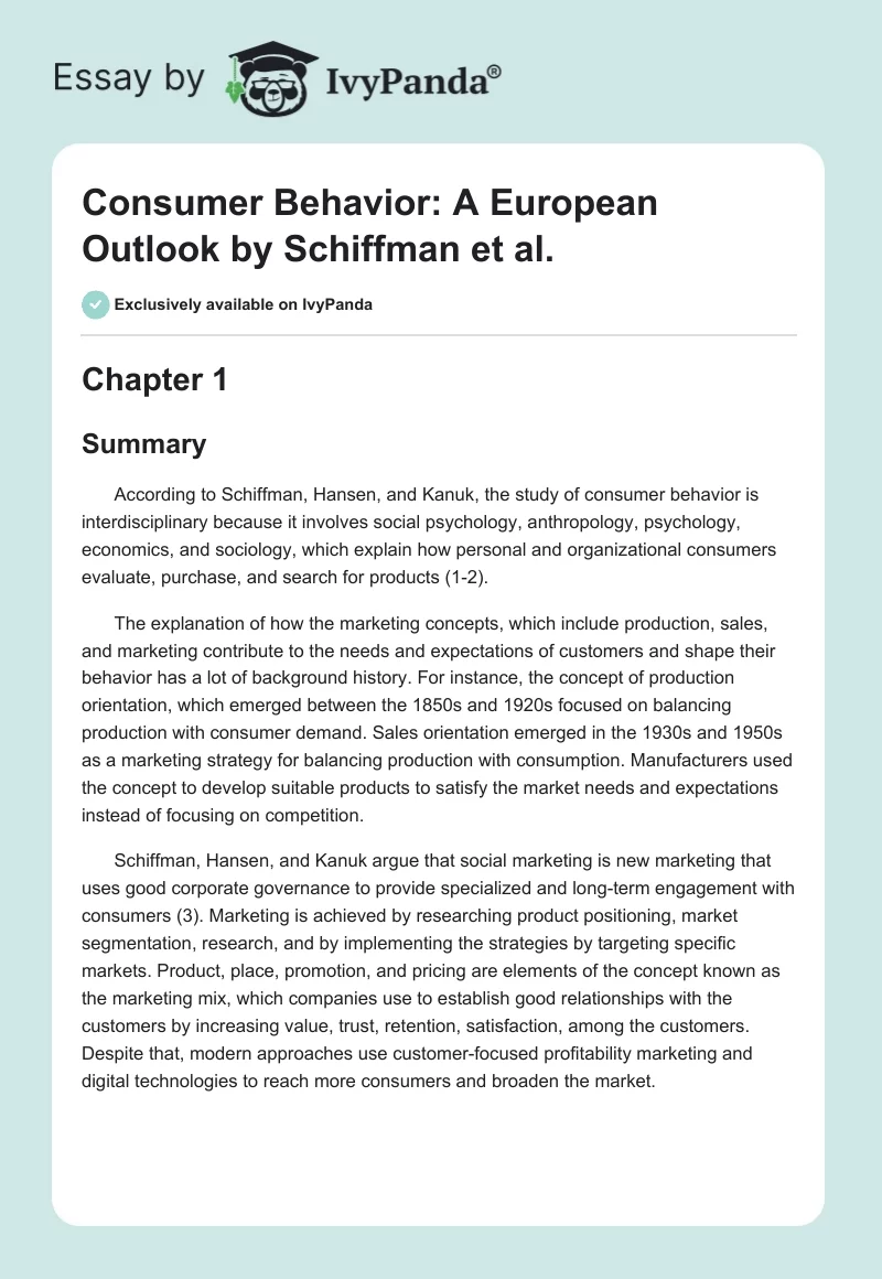 "Consumer Behavior: A European Outlook" by Schiffman et al.. Page 1
