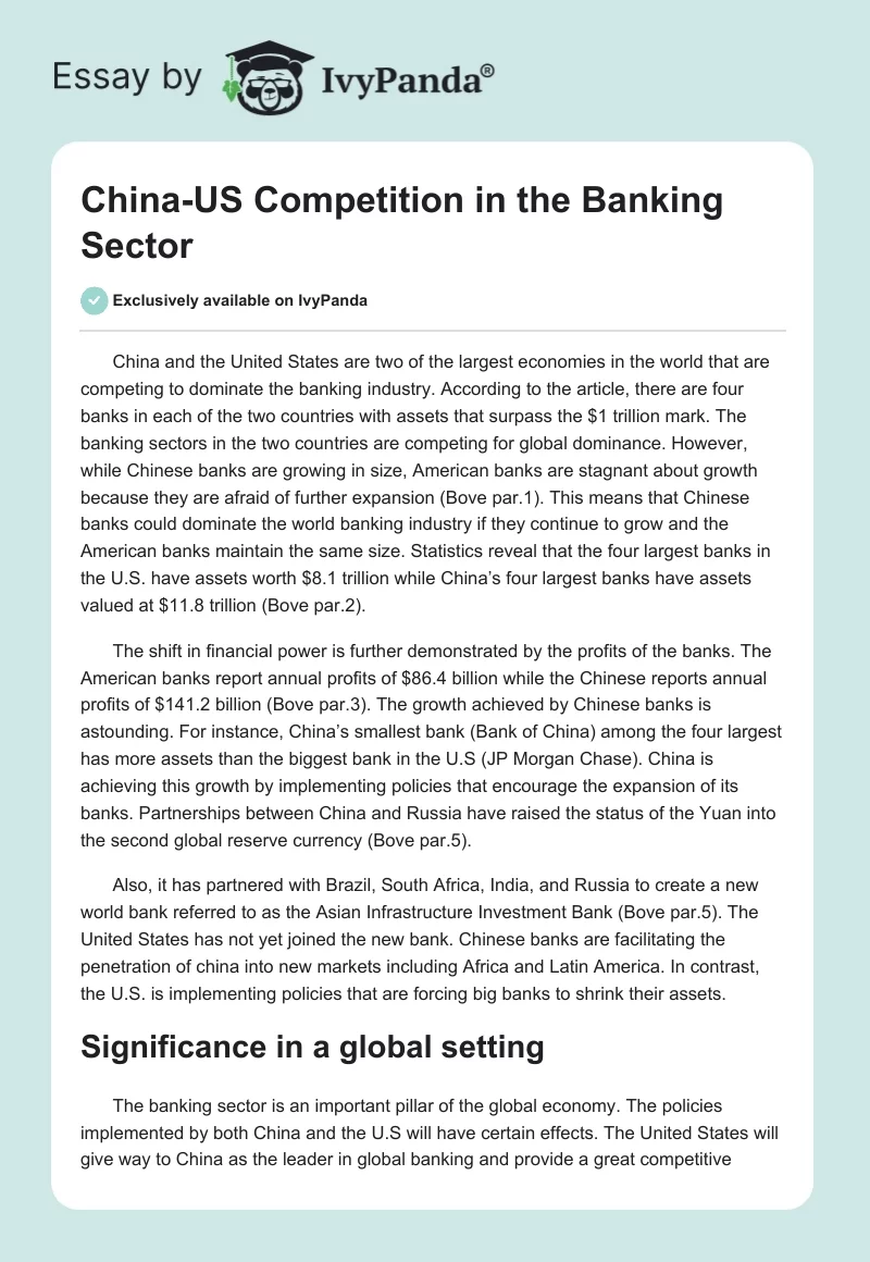 China-US Competition in the Banking Sector. Page 1