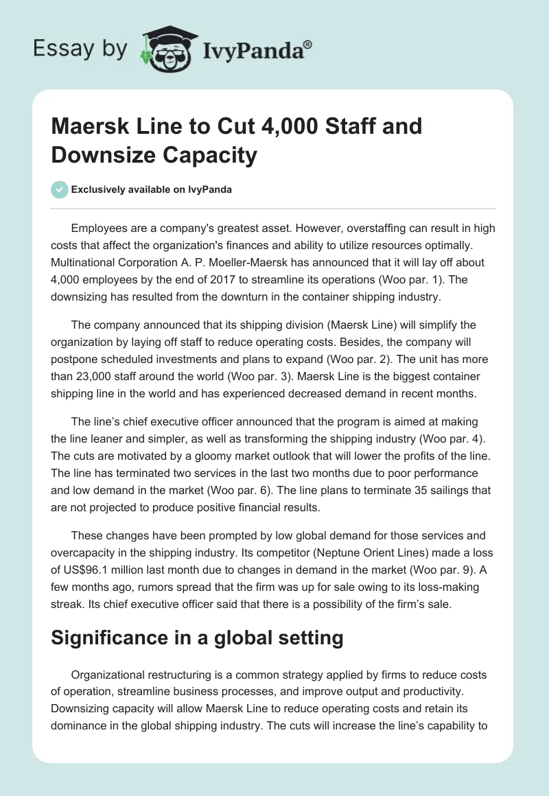 Maersk Line to Cut 4,000 Staff and Downsize Capacity. Page 1