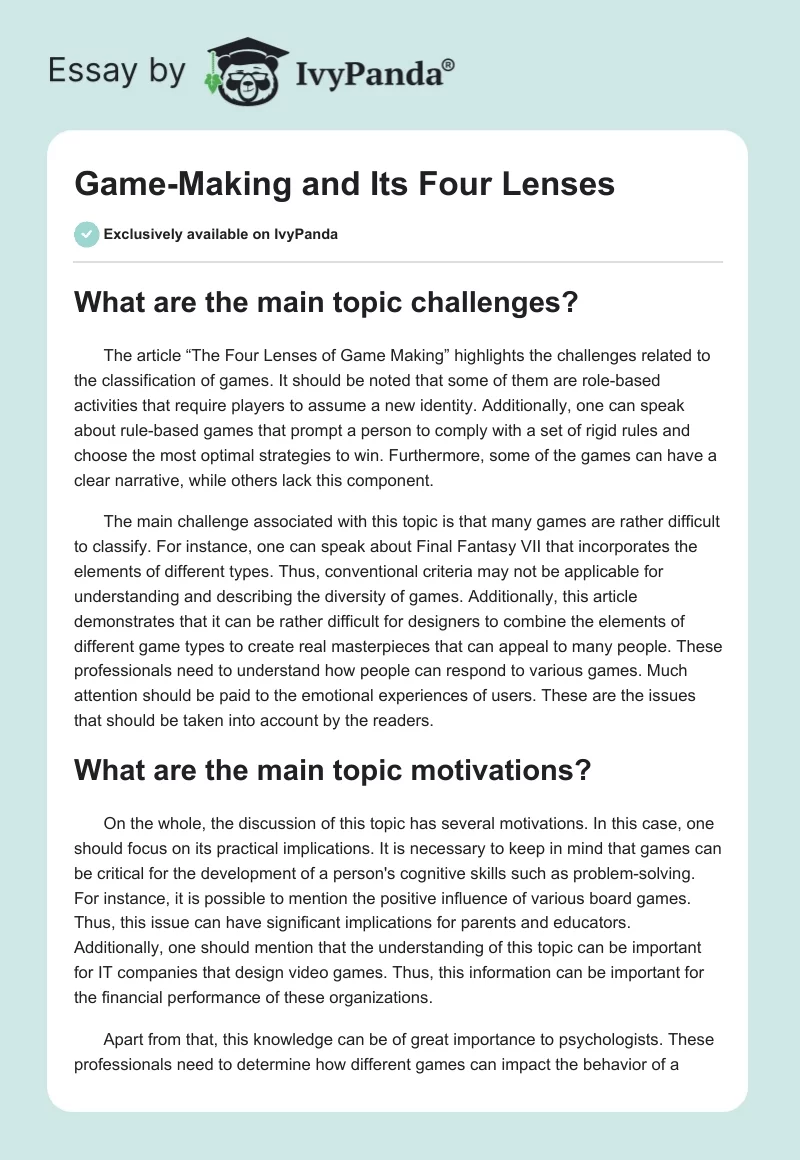 Game-Making and Its Four Lenses. Page 1