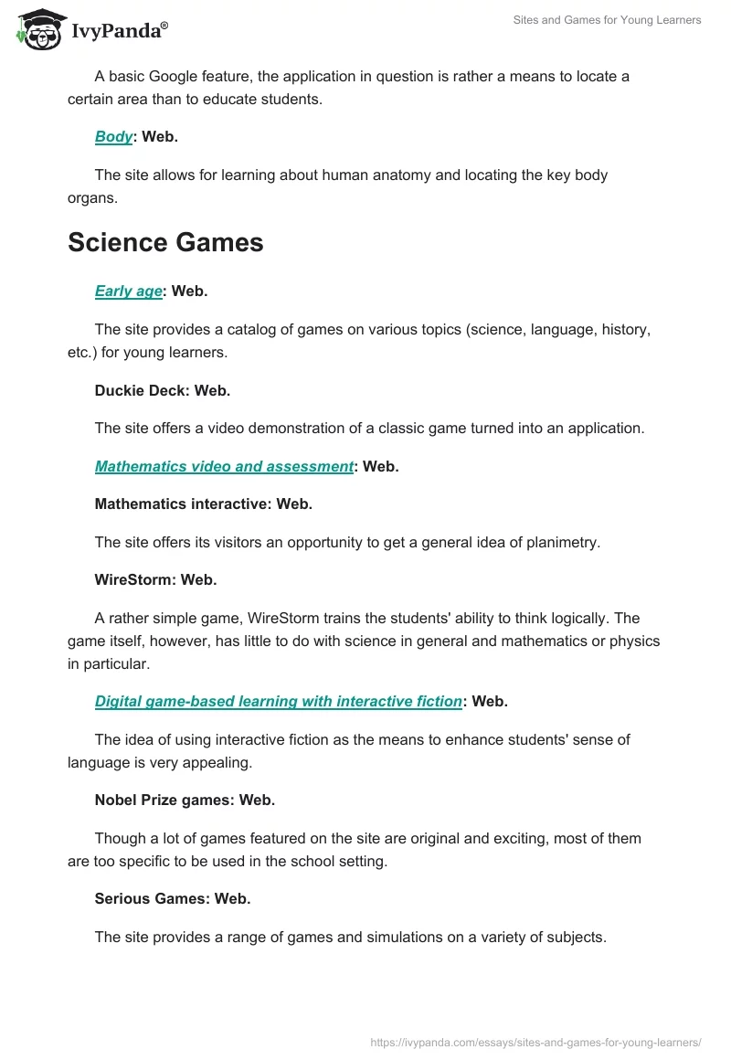 Sites and Games for Young Learners. Page 2