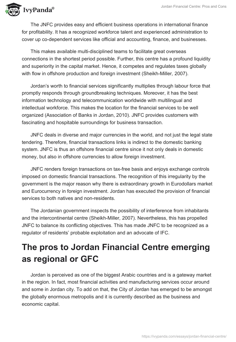 Jordan Financial Centre: Pros and Cons. Page 3