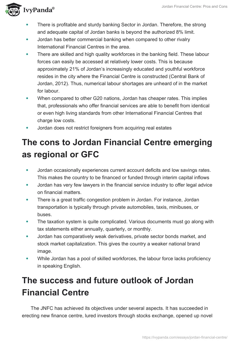 Jordan Financial Centre: Pros and Cons. Page 5