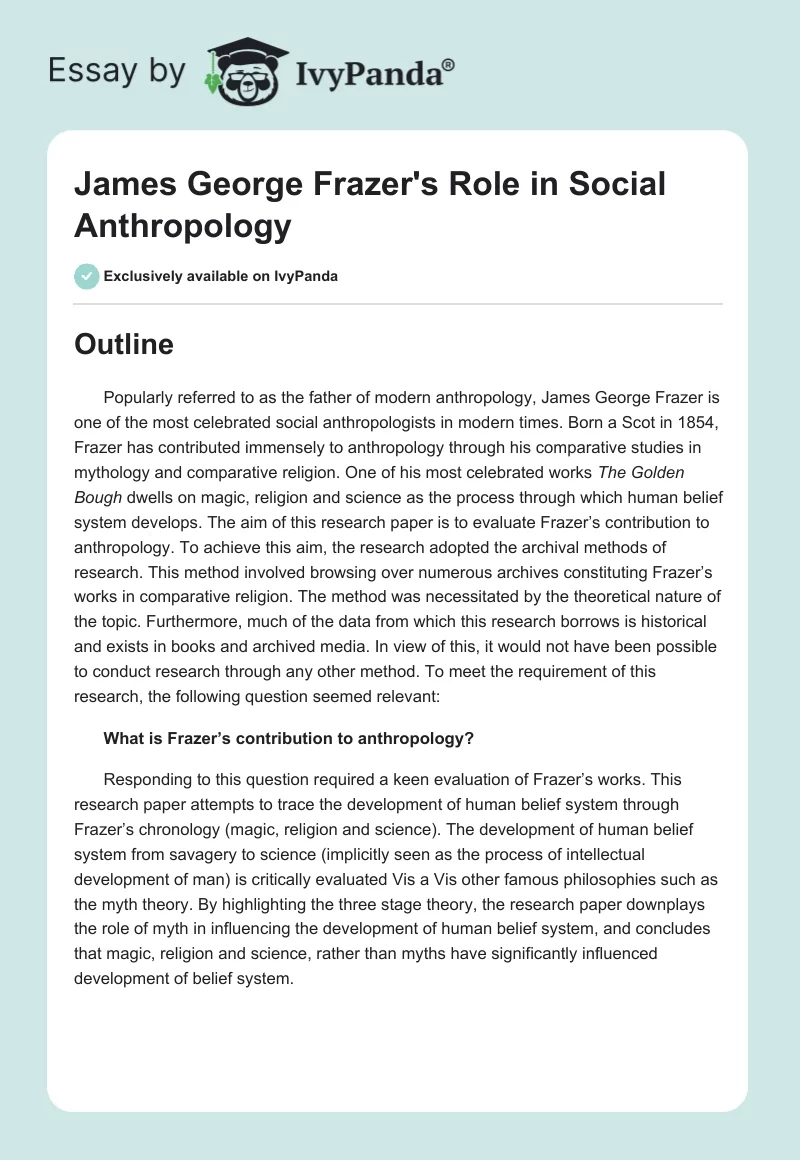 James George Frazer's Role in Social Anthropology. Page 1