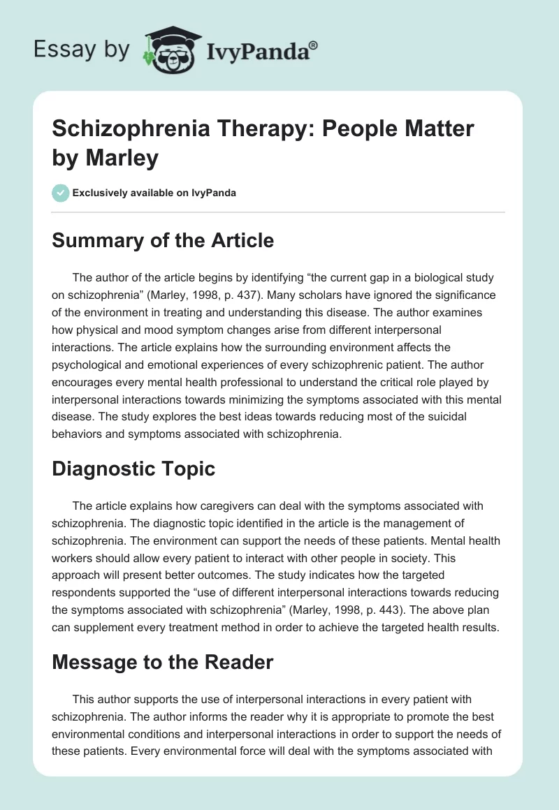 Schizophrenia Therapy: "People Matter" by Marley. Page 1
