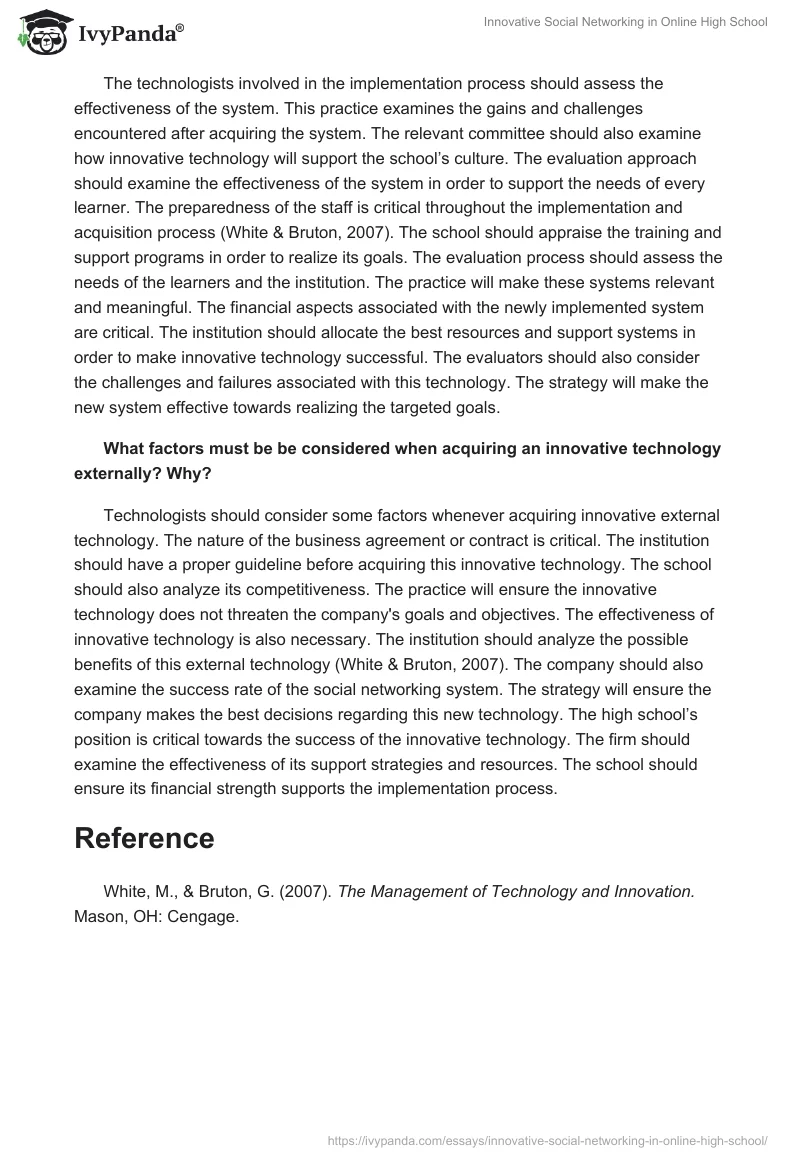 Innovative Social Networking in Online High School. Page 2