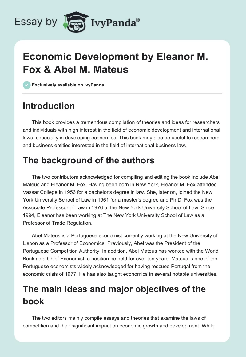 "Economic Development" by Eleanor M. Fox & Abel M. Mateus. Page 1