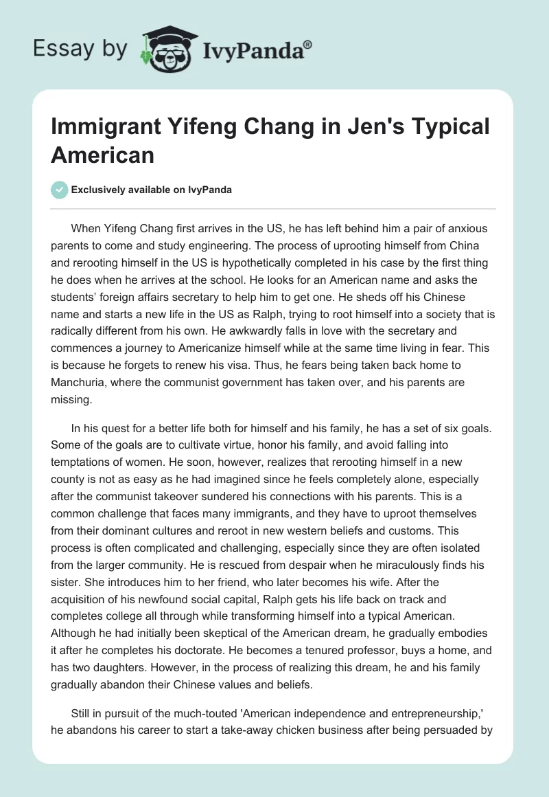 Immigrant Yifeng Chang in Jen's "Typical American". Page 1