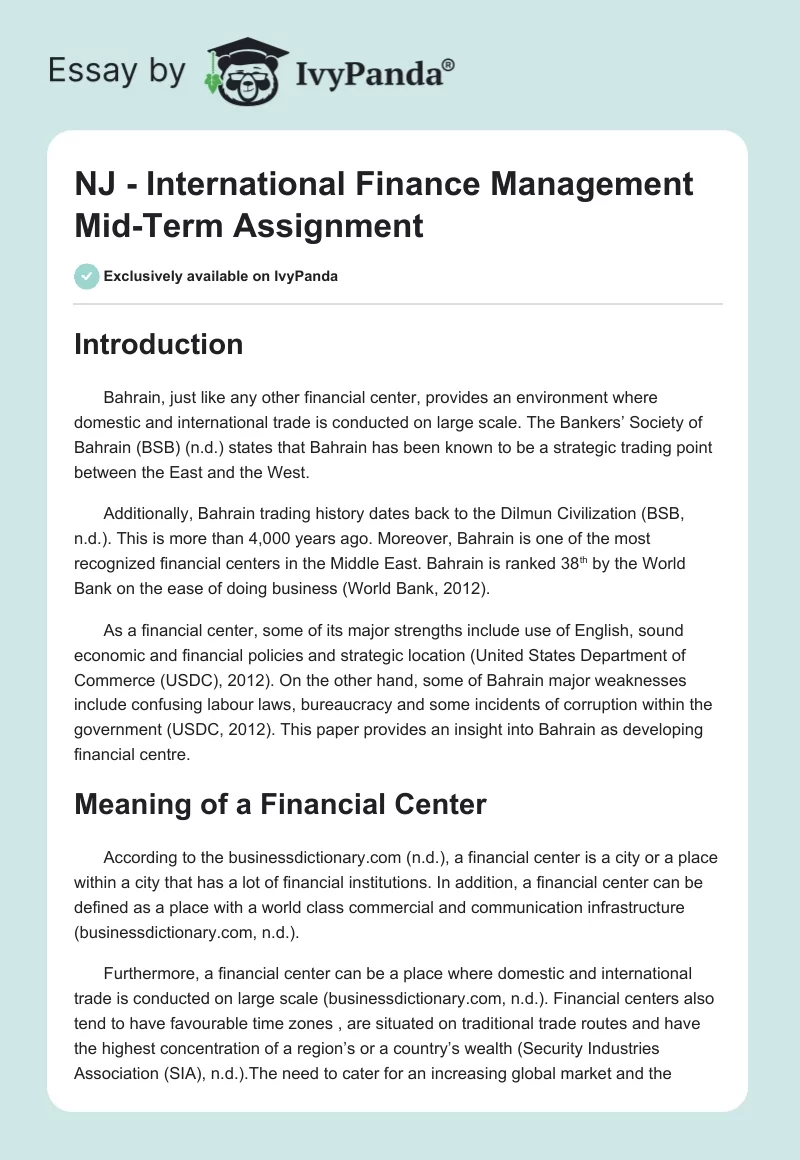 NJ - International Finance Management Mid-Term Assignment. Page 1