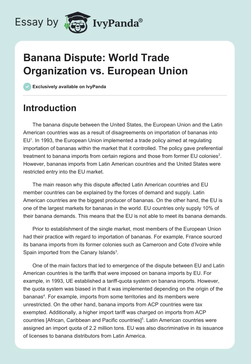 Banana Dispute: World Trade Organization vs. European Union. Page 1