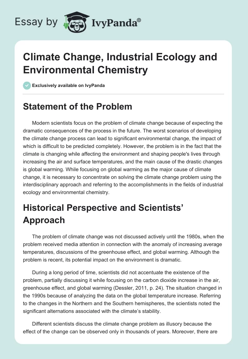 Climate Change, Industrial Ecology and Environmental Chemistry. Page 1