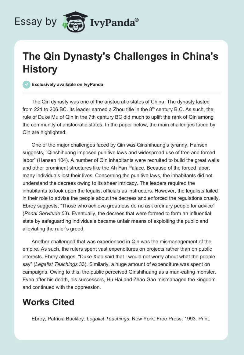 The Qin Dynasty's Challenges in China's History. Page 1