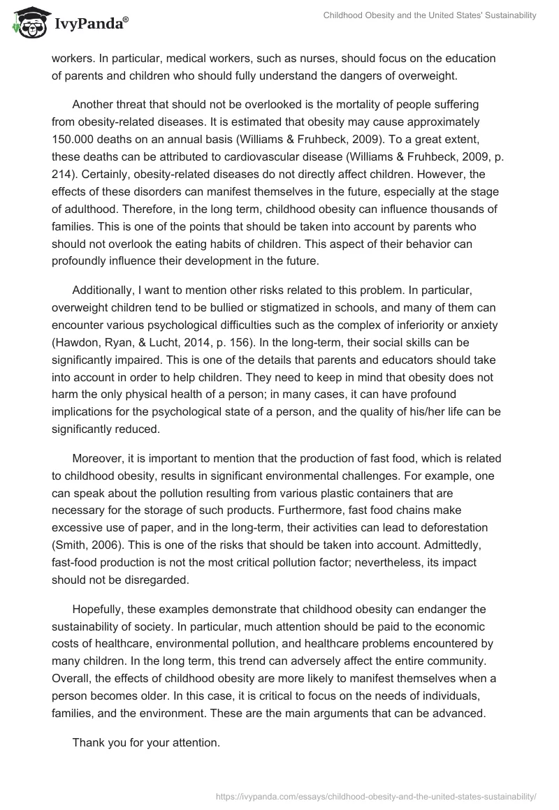 Childhood Obesity and the United States' Sustainability. Page 2