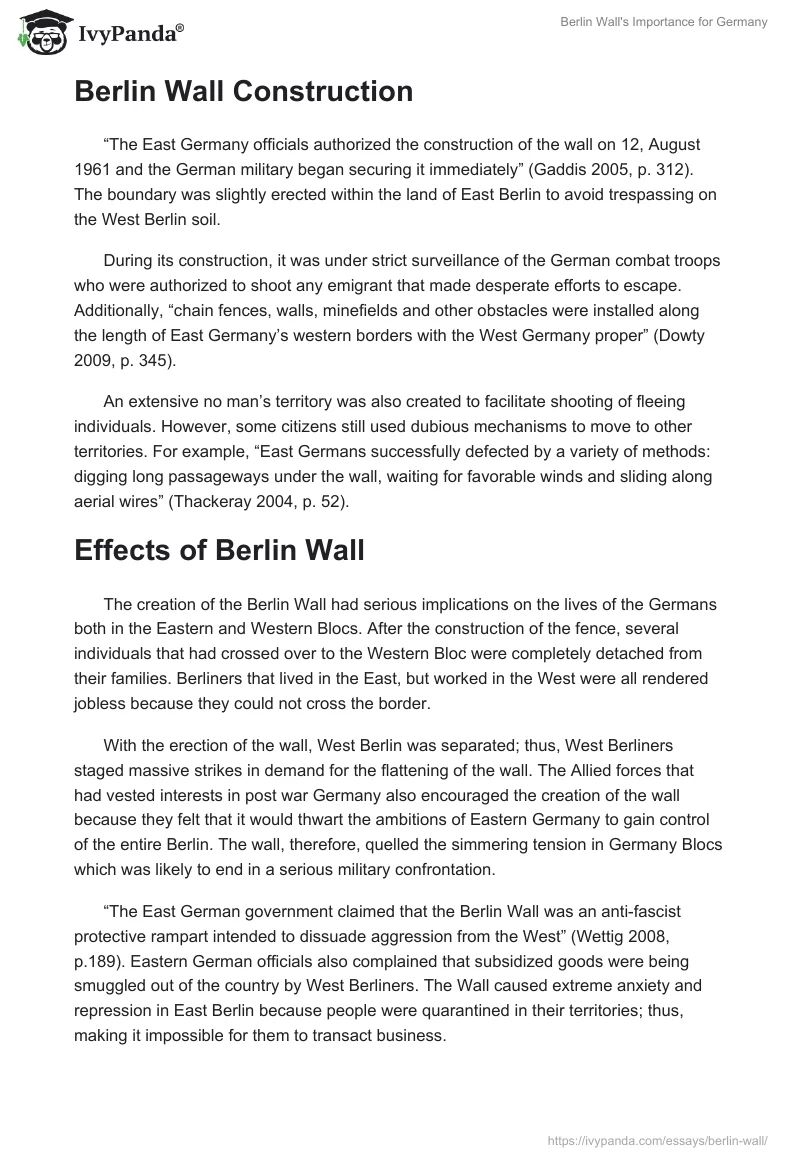 Berlin Wall's Importance for Germany. Page 4